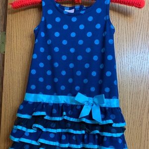 Girls 4T blue polka dot layered dress